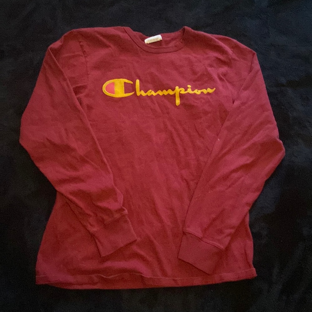 Champion long sleeve t shirt in red and gold